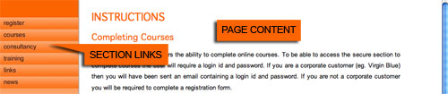 section links panel and contents